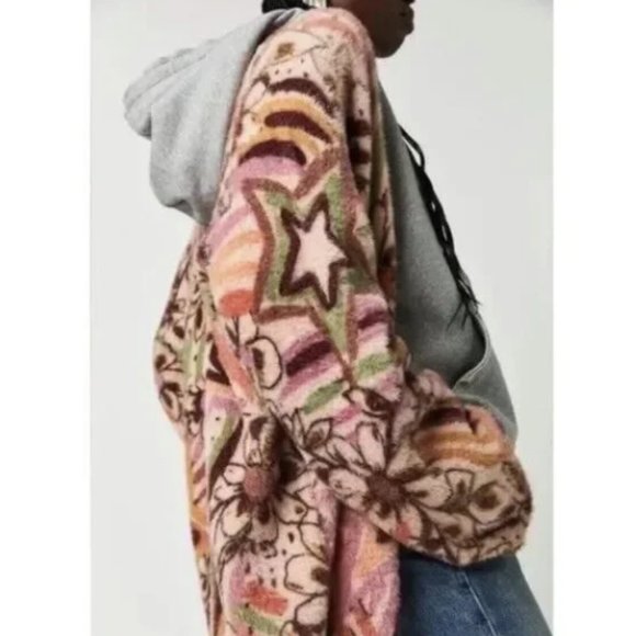 Free People Carson Cozy Cardi Sweater Floral NEW Small - Picture 2 of 4
